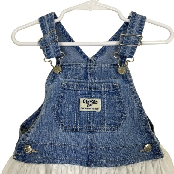 Oshkosh B'gosh Tiered Bib Style Overall Dress Denim and Eyelet Blue White 18 mo - Picture 2 of 14